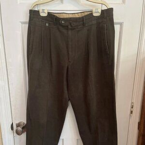 Vintage 90s Façonnable Men's Pleated Corduroy Brown Cuffed Pants 38x27